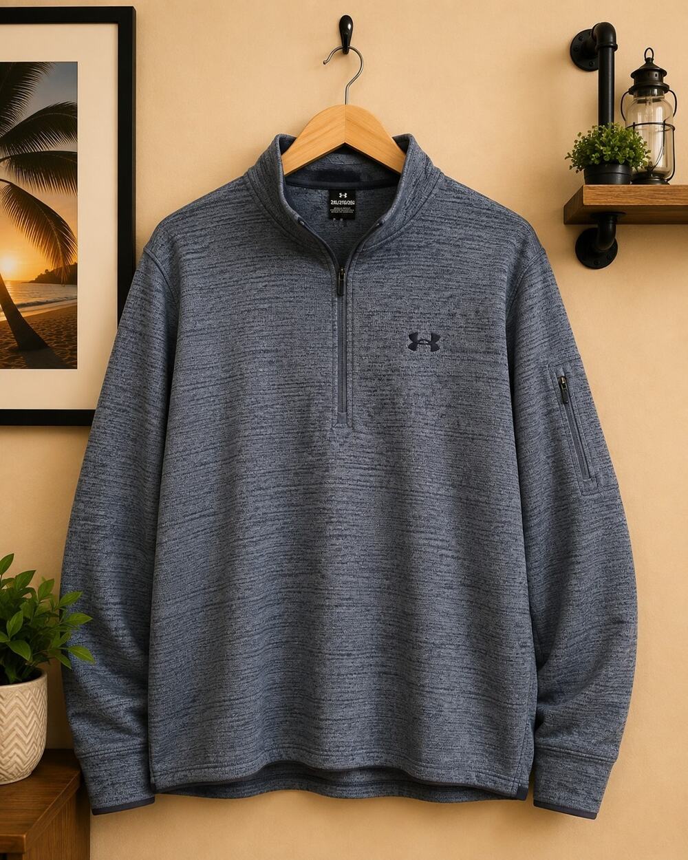 Under Armour Men’s 2XL Gray Quarter Zip Fleece Pullover Sweater Sleeve Pocket
